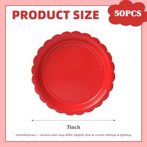 Vyntra 50 Pcs Red 7 Inch Scalloped Paper Dessert Plates