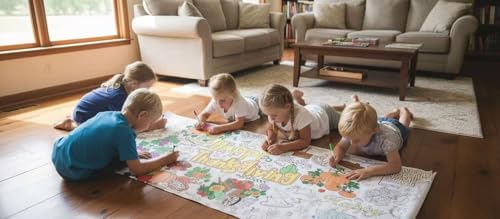 Sangguanlun Thanksgiving Giant Coloring Poster Tablecloth, 34 x 72 Inch Family Party Activity Table Cover for Kids & Adults (Thanksgiving)