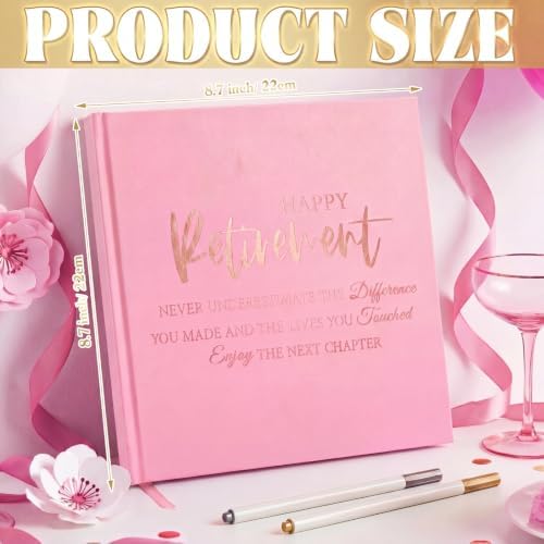 Retirement Guest Book with 2 Markers 8.7'' Square, Pink, Fresh