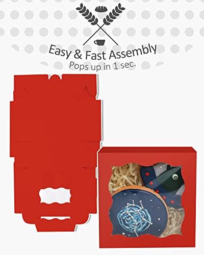 qiqee Red Bakery Boxes with Window 55pcs 4x4x2.5 Mini Cookie Boxes Macaron Boxes Small Donut Pastry Boxes for Party