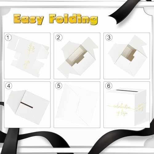 QISOLIY White Celebration of Life Card Box with Gold Lettering, Share a Memory Funeral Card Box for Memorial Service, Remembrance Table Decor, Memory Box for Sympathy Condolence Messages