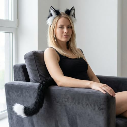 CHOICEONE Cat Fox wolf Ears and Tail Set with Paws Gloves Faux Fur Animal Cosplay Costume Accessories for Halloween Party