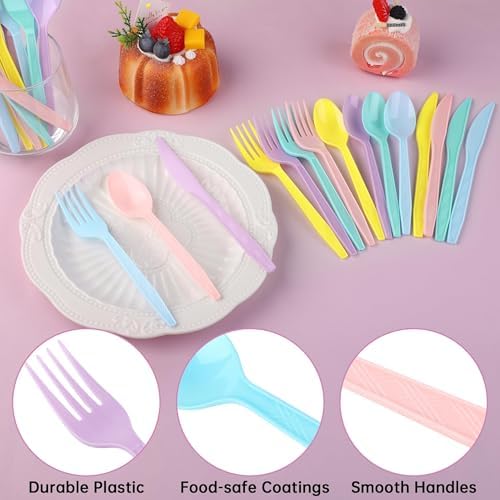 Kochorie 90 Pieces Pastel Plastic Cutlery Set, Macaron Colors