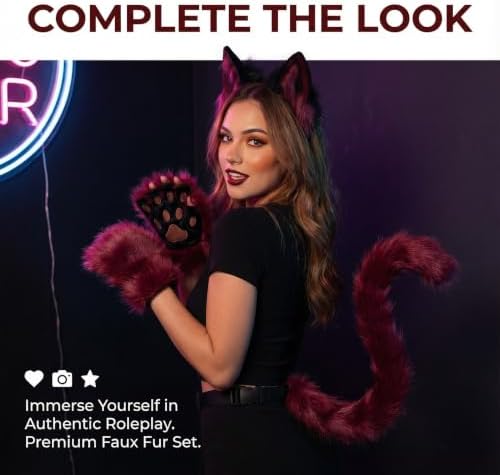 CHOICEONE Cat Fox wolf Ears and Tail Set with Paws Gloves Faux Fur Animal Cosplay Costume Accessories for Halloween Party