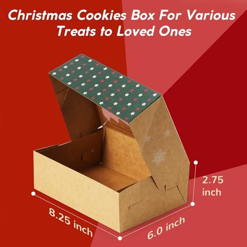 12Pcs Christmas Cookie Boxes with Window for Gift Giving, Kraft Bakery Gift Wrapping Boxes with Cards and Jute Rope, Holiday Treat Boxes for Cookies, Brownies, Donuts, Xmas Cookie Containers With Lids