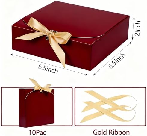 10pack Gift Boxes with Lids, Red Gift Boxes for Presents with Ribbons