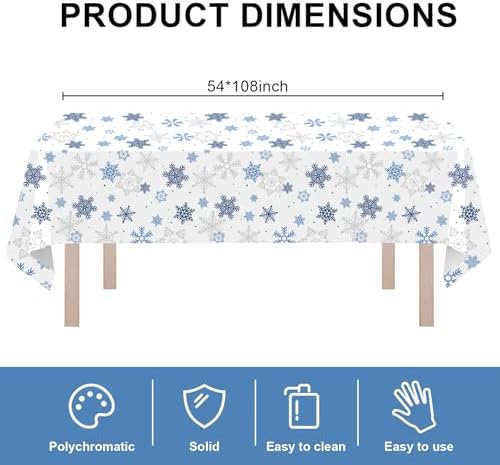 8 Pack Christmas Blue Snowflake Plastic Tablecloth 54" x 108" Disposable Christmas Table Cloths for 6 to 8 Foot Tables Rectangle Table Cover for Parties (Blue Snowflake, Rectangle)