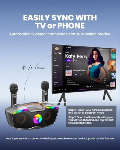 Bluetooth Karaoke Machine for Adults & Kids, 80W Portable Speaker with 2 Wireless Microphones, Echo Adjustment, Support USB/AUX/TF Card, for Outdoor/Indoor Gathering Gifts (Gray)