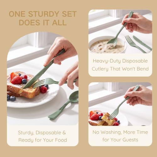 300Pcs Woodland Plastic Silverware Set, Disposable Full Size for Dinner