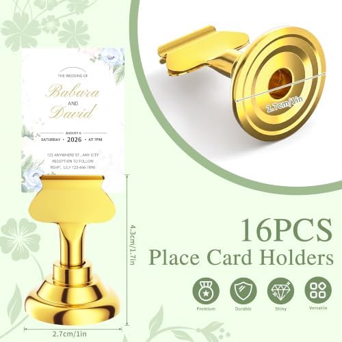 Urban Deco 16 Pieces Table Card Holder Place Card Holders 1.7 inches Gold Steel Card Holders for Photos, Food Signs, Memo Notes, Weddings, Restaurants, Birthdays. (Gold)