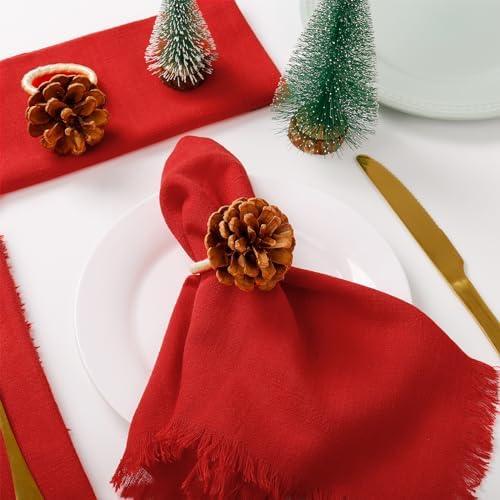 Christmas Napkin Rings Set of 8, Pinecone Napkin Rings, Handmade Cloth Napkin Holder with Cloth Buckles for Christmas/Thanksgiving/Wedding Party Dinner Table Decoration