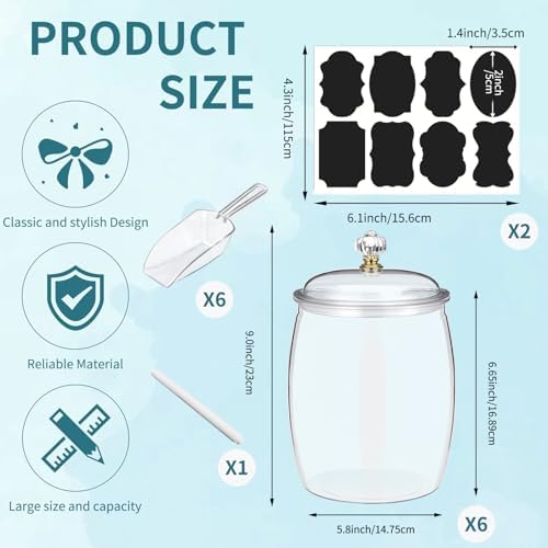 6 Pcs Plastic Candy Jars with Lid, 64 oz