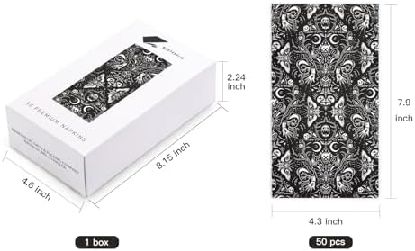 WRAPAHOLIC 50Pcs Gothic Halloween Paper Napkins - 3-Ply Black and White Skull Moth Gothic Guest Disposable Hand Towels for Bathroom, Halloween, Birthday, Holiday - 4.3 x 7.9 In