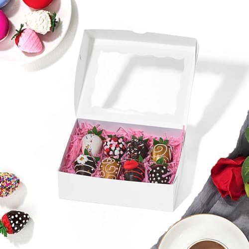 8PCS White Bakery Boxes with Window, 8x6x2.5 Inch Gift-Ready Pastry Box for Chocolate Strawberries, Macarons, Donuts, Truffles, Ores, Cookies, Donuts, Perfect for Different Holiday Celebrate