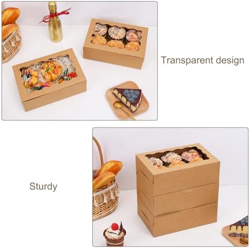 Moretoes 10pcs Cookie Boxes with Window, 9x6x3 In Brown Bakery Boxes