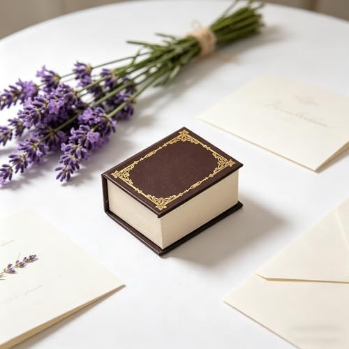 Book Shaped Ring Box - Vintage Engagement Ring Box with Hinged Lid for Proposal Engagement Wedding, Proposal Ring Case -PRB012-Brown