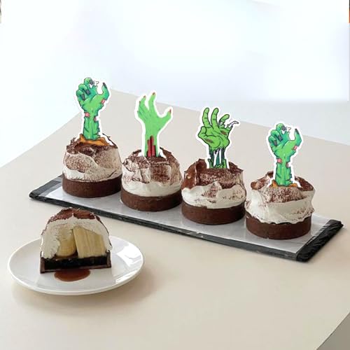 60 PCS Edible Zombie Hands Cupcake Toppers Wafer Paper Halloween Cupcake Picks Edible Horror Zombie Hands Cupcake Decorations for Halloween Theme Zombie Birthday Party Cake Decorations Supplies