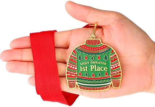 Haull Christmas Ugly Sweater Award Medals 2026, 1st 2nd 3rd Place Ugly Sweater Contest Trophy Prizes Necklace Jewelry for Holidays Christmas Tree Ornament Xmas Party Decorations Supplies