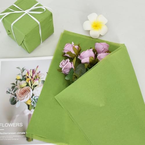 BEISHIDA 100 Sheets Olive Green Tissue Paper Bulk, Wrapping Tissue Paper for Gift Bags, 14 x 20 Inch Gift Wrap for Birthday Wedding Graduation DIY Crafts Holiday Flowers