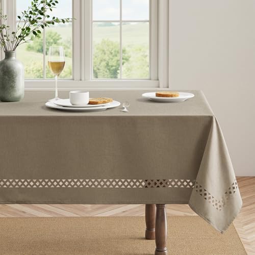 MIULEE Khaki Rectangle Tablecloth with Decorative Cutouts 52x70 Inch