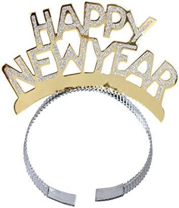 Glitter Happy New Year Headband Tiara, 12Pcs New Years Eve Supplies