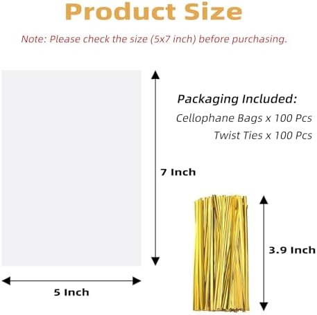 Yotelab Cellophane Treat Bags, 5x7 In Cellophane Bags With Ties, 100 Pcs
