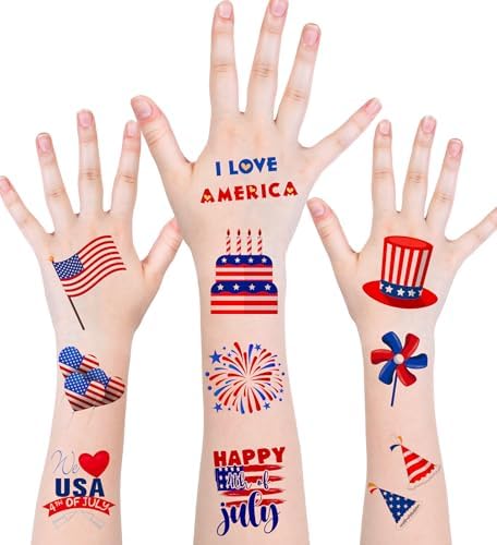HSHFAMIIY 4th of July Outfits for Women - 4th of July Temporary Tattoos, 120 PCS USA Flag Patriotic Tattoos, USA Flag, Fireworks, Eagle, Statue of Liberty, Independence Day, Memorial Day