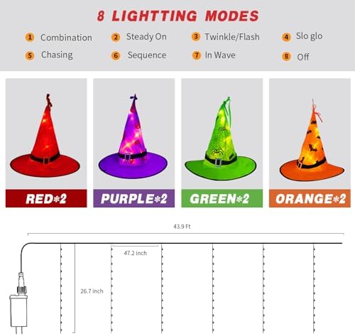 Halloween Witch Hat Lights Decoration Outdoor, 8pcs Hanging Witch Hat Light