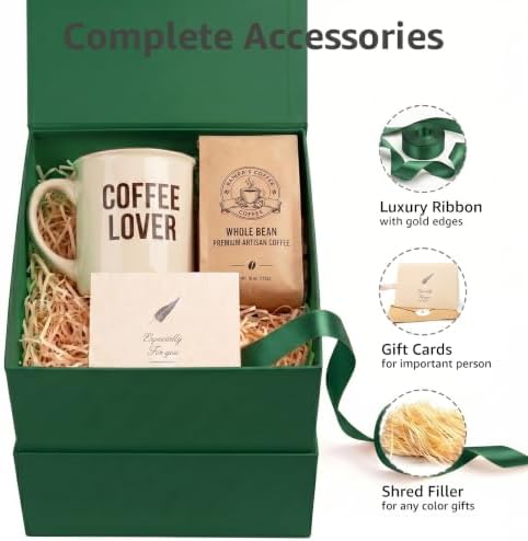 LIFELUM Dark Green Gift Box for Christmas with Magnetic Lid, 7"x7"x7"
