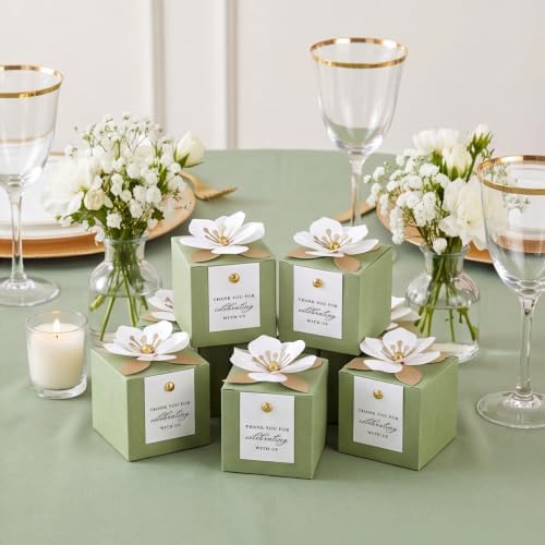 FEIYI 20 PCS Favor Boxes, Sage Green Candy Boxes 2.55x2.55x2.55