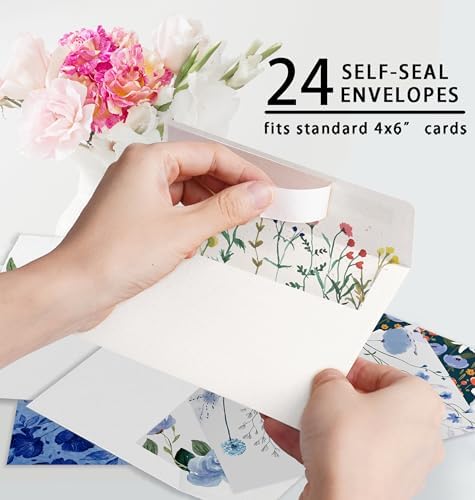 Nihuecne 24 Pack Blank Cards and Envelopes, Floral Design Greeting Cards