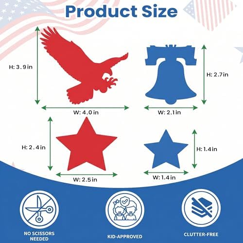 4th of July Decorations - 324 PCS Red White Blue Paper Star Eagle Liberty Bell Shape Cutouts Pre-Cut Set - Fourth of July Accessories, Patriotic Party Supplies Decor,250th Anniversary USA Merchandise