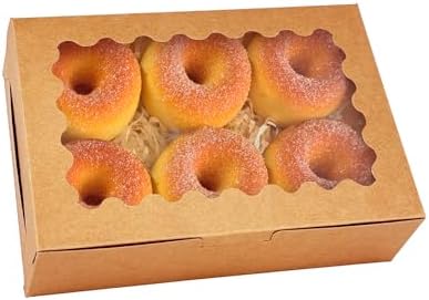 qiqee 50Pcs Brown Cookie Box with Window 9x6x2.5 inch Pastry Macaron Bakery Box For Packaging