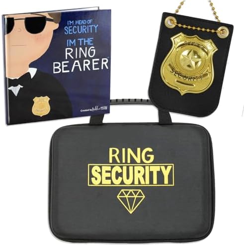 Tickle & Main Ring Bearer Proposal Gift Set - Youth S/M, Ages 4 & Up, Black Polyester - Includes Storybook, Leather Badge & Security Briefcase - Kids Ring Bearer Gifts