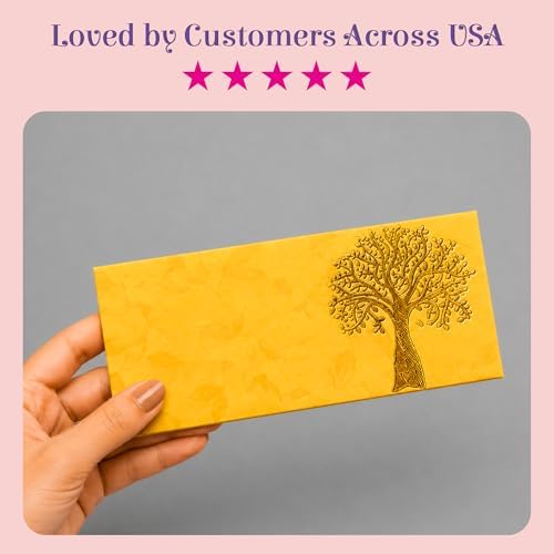 LoveNspire Money Envelopes (7.5 x 3.5 Inch) Elegant Tree of Life Pattern Shagun Lifafa for Indian Wedding, Birthday | Cash Gift Holder & Home Savings Organizer Pack of 25