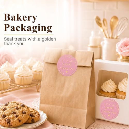 A Sweet Thank You Stickers, Pink Gold Foil Favor Labels for Wedding, Baby Shower, Dessert Table, Small Business Packaging, Bakery Gift Wrapping & Party Supplies,100PCS 1.6 Inch