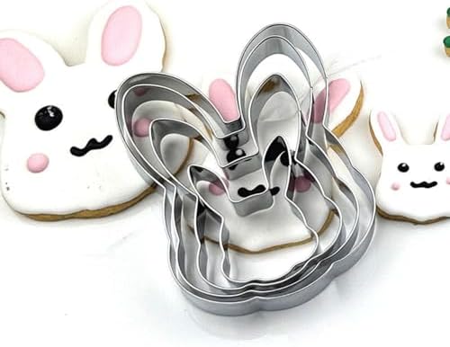 Bunny Rabbit Cookie Cutter Set-5.1in,4.5in.3.5in,2.4in - 4 Piece Easter Bunny Rabbit Head Face Shaped Cookie Cutters - Stainless Steel