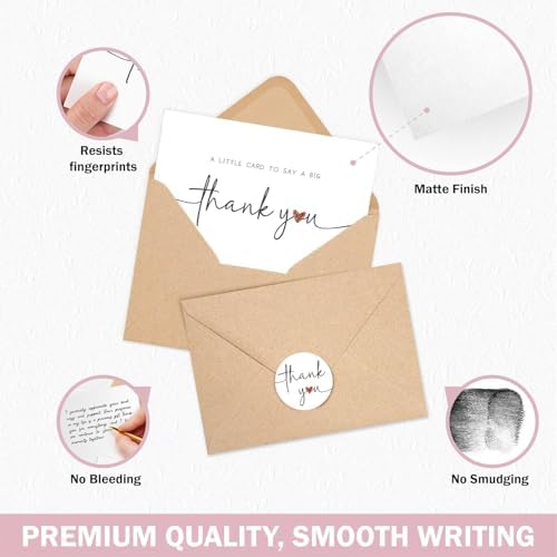 UnimaxPrint 52 Thank You Cards with Envelopes & Stickers, 4 Designs 3.5"x5"