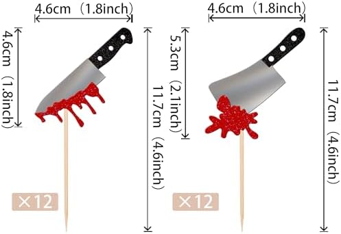 24 PCS Halloween Cupcake Toppers Glitter Horror Blood Knife Cupcake Picks Have a Killer Birthday Cake Decorations for Halloween Blood Knife Theme Birthday Party Supplies