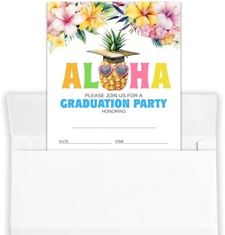 4x6 2026 Aloha Graduation Party Invitations (20 Cards + 20 Envelopes) - Pineapple Tropical Grad Celebration Invites.(018)