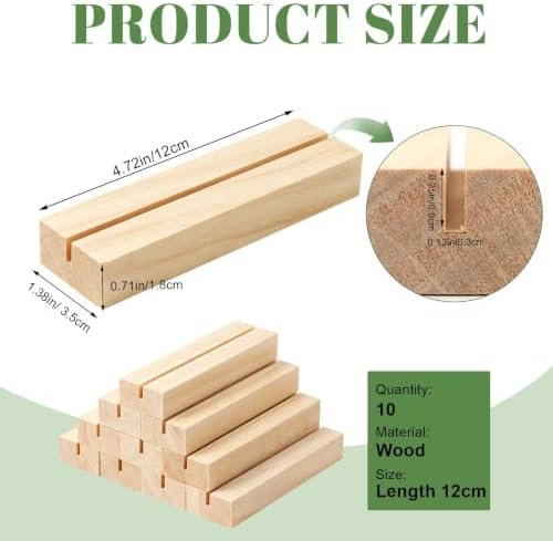 10Pcs 4.72x1.38 Inches Wood Table Number Stands, Wooden Place Card Holders, Acrylic Sign Holders for Wedding, Ceremony, Birthday, Party, Home Decoration, Events (3mm Slots)