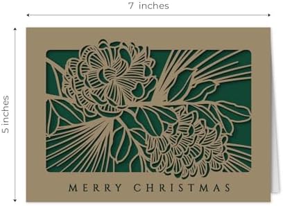 Canopy Street Masterpiece Laser Cut Pine Cone Christmas Cards / 10 Winter Holiday Cards With Coordinating Envelopes / 5" x 7" Boxed Evergreen Greeting Cards With Inside Verse