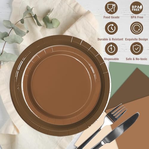 Oigco 150 PCS Woodland Baby Shower Decorations - Sage Green Neutral Forest Animal Brown Plates and Napkins for Safari Jungle Baby Shower Decorations, Serves 50
