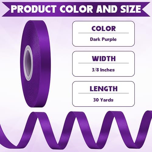 3/8In30Yards Dark Purple Thin Ribbon for Gift Wrapping Halloween Mardi Gras