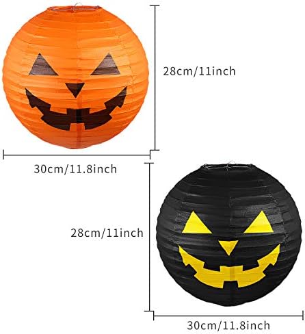 Blulu 6 Pieces Halloween Hanging Paper Lanterns Set, Halloween Pumpkin Paper Jack-O'-Lantern for Halloween Spooky Home Party Decoration, 11.8 x 11 Inch