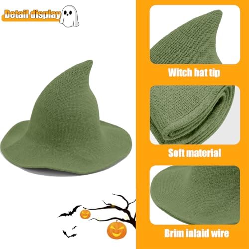 Leuceiy Witch Hat for Women, Wide Brim Foldable Wool Kintted Wizard Hats