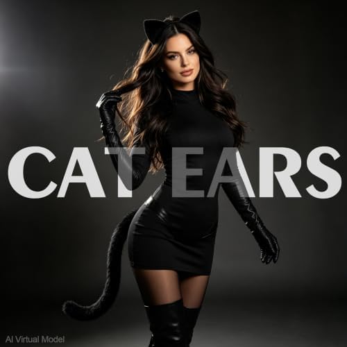 Black Cat Ears Headband Costume Accessories for Halloween for Adult Women