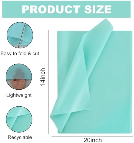 BEISHIDA 100 Sheets Teal Tissue Paper Bulk, Wrapping Tissue Paper for Gift Bags, 14 x 20 Inch Gift Wrap for Birthday Wedding Graduation DIY Crafts Holiday Flowers