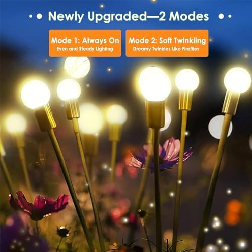 Solar Garden Lights Outdoor 8 Pack 64 LED Solar Firefly Lights Warm White