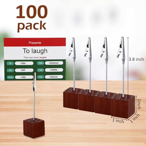 100 Pcs Cube Base Memo Clip Holder with Alligator Clip, Brown